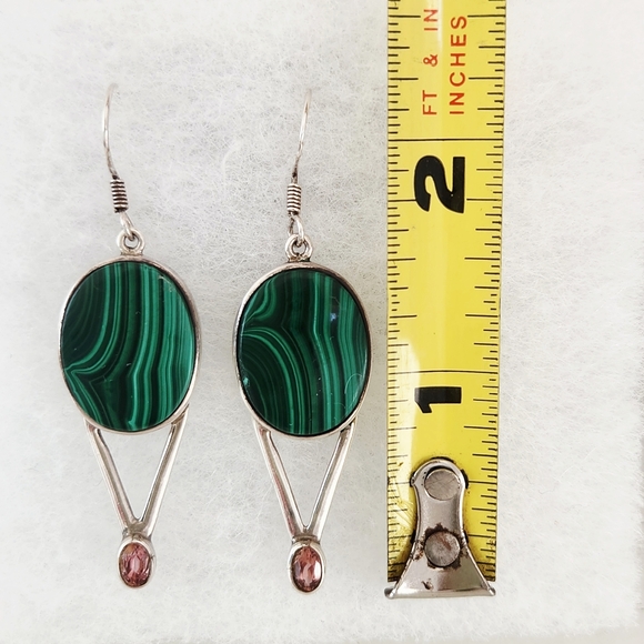 Vintage Sterling Silver Malachite & Amethyst Earrings - Picture 5 of 7